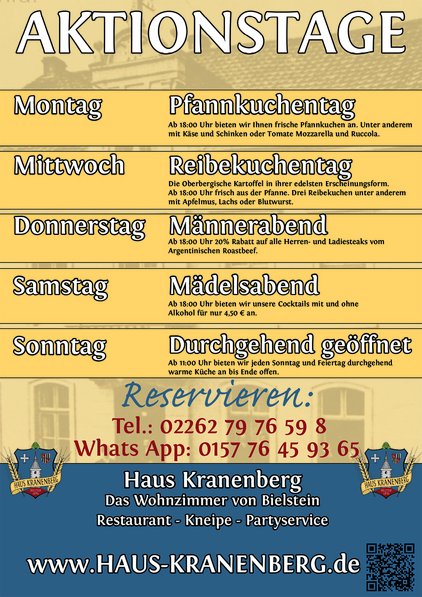 Plakat Sonderaktionen Haus Kranenberg in DIN A1 Poster in DIN A1 wetterfest