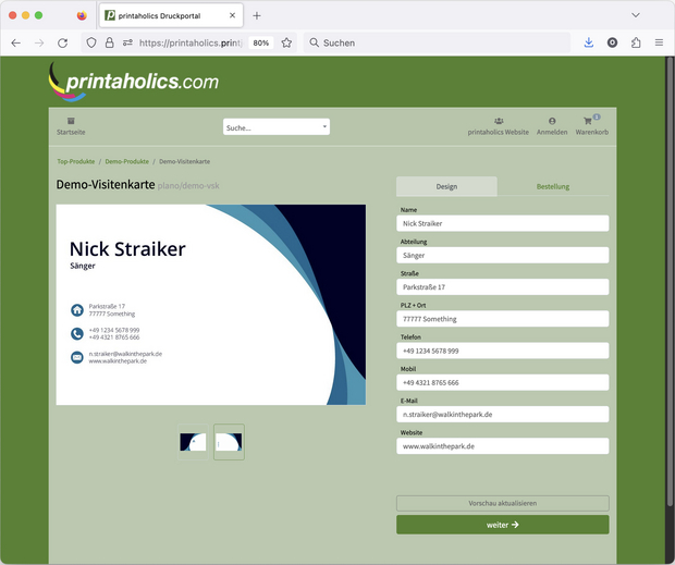 Visitenkarten online bearbeiten