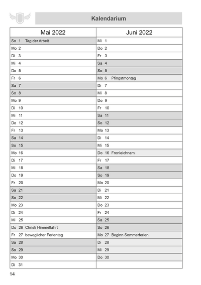 Jahresübersicht Monatsübersicht Kalendarium