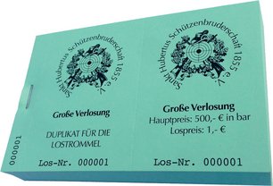 Doppellose auf grünem Papier für Tombola des Schützenvereins